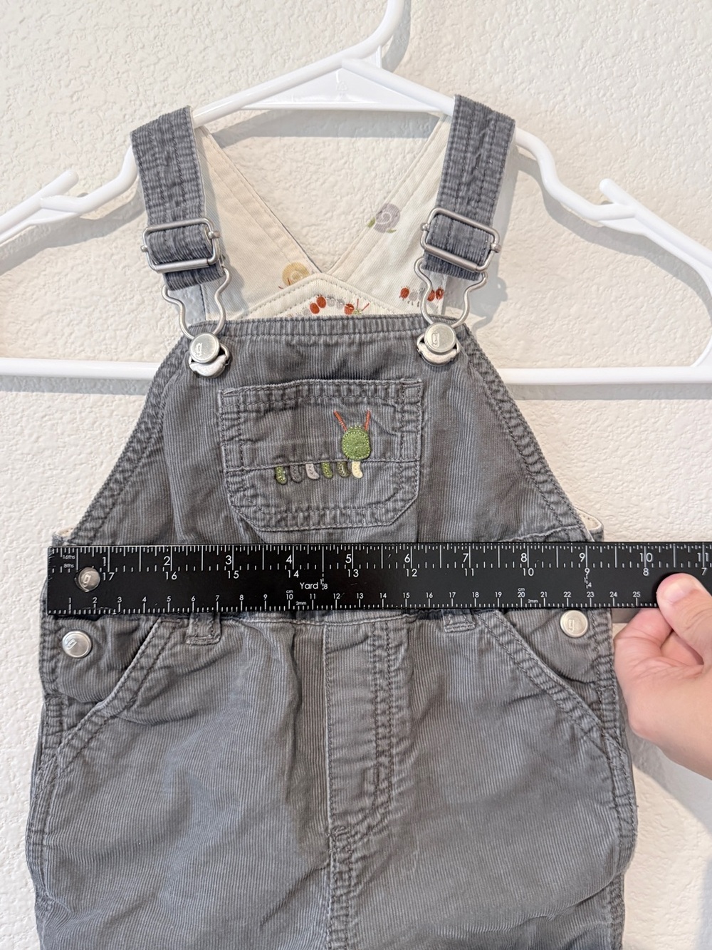 Vintage Gymboree Caterpillar Corduroy Overalls 3-6M Gray Cottagecore Y2K Baby - Picture 7 of 8